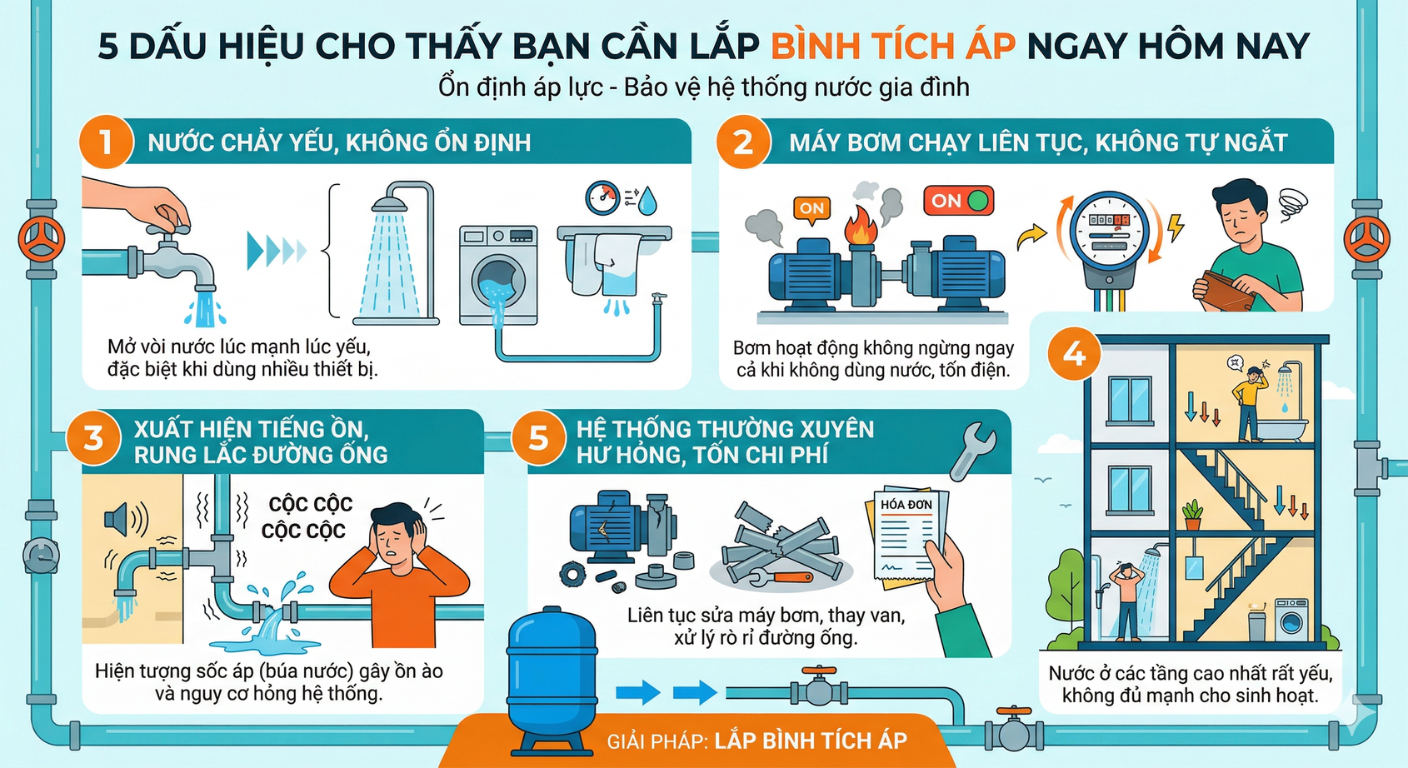 5 Dấu Hiệu Cho Thấy Bạn Cần Lắp Bình Tích Áp Ngay Hôm Nay